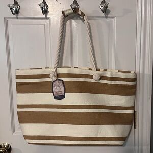 NEW Tan and Cream Striped Tote Bag